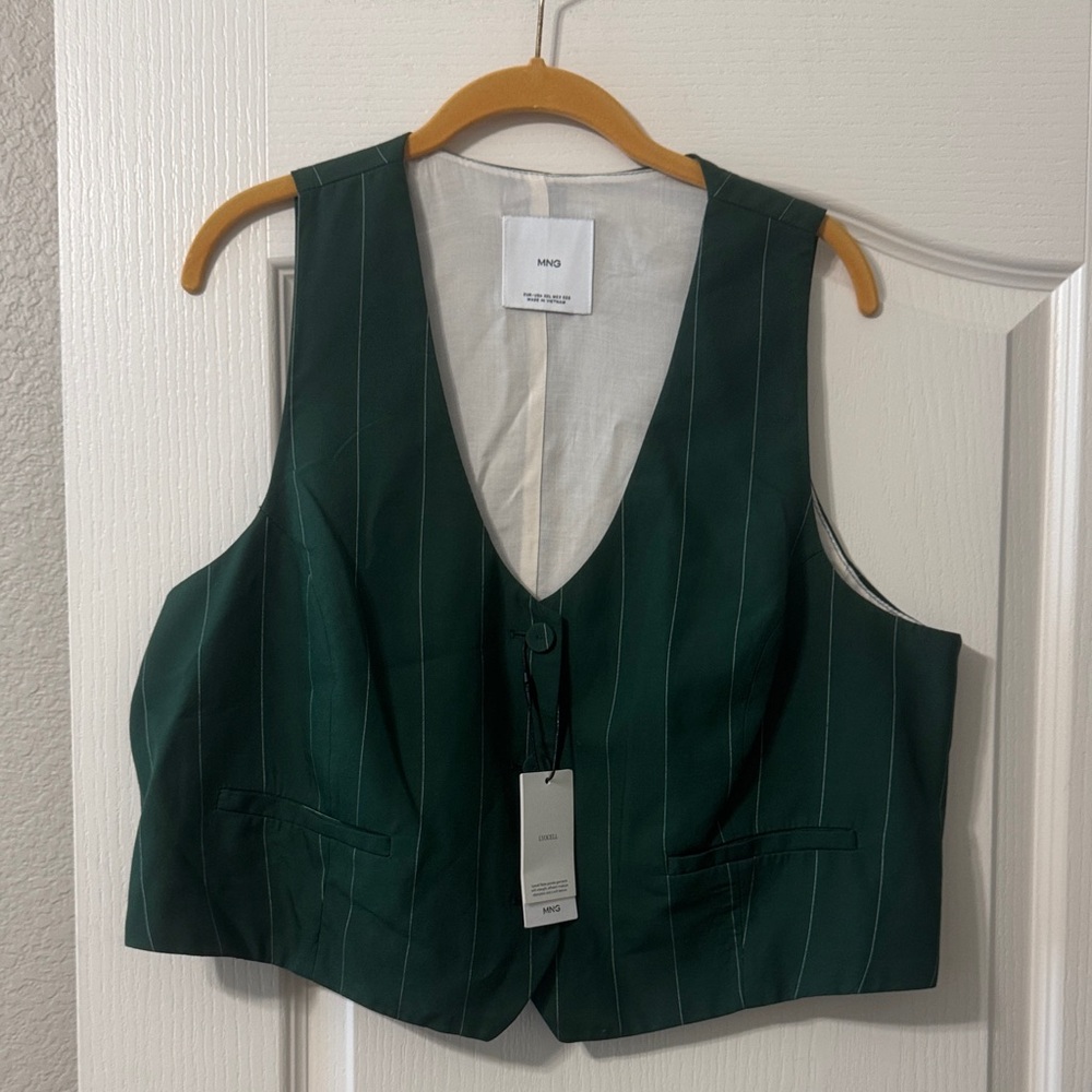 MNG Green Pinstripe V-Neck Vest XXL NWT